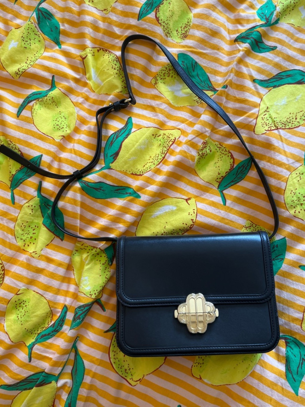 Maje Clover Leather Clutch Crossbody Bag Black Gold